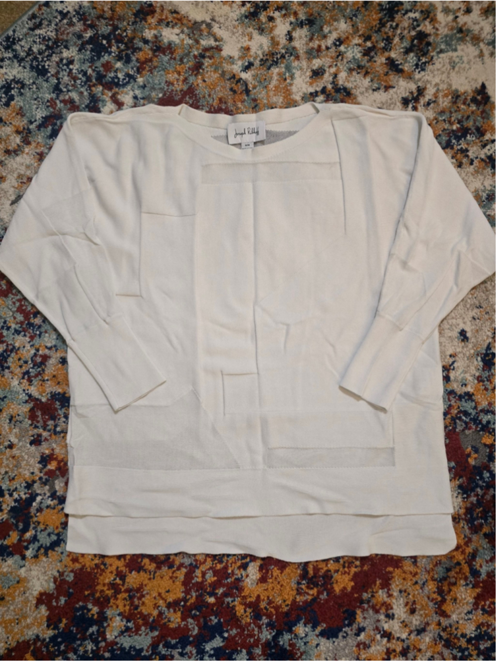Joseph Ribkoff Vanilla Geometric Textured Mesh Short Sleeve Blouse M